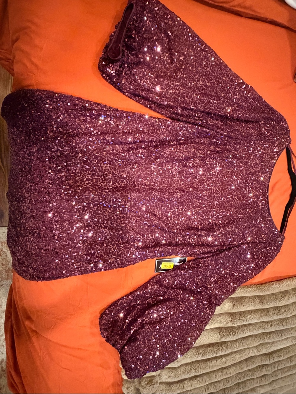 Jessica Howard Burgundy Sequin Long-Sleeve Dress